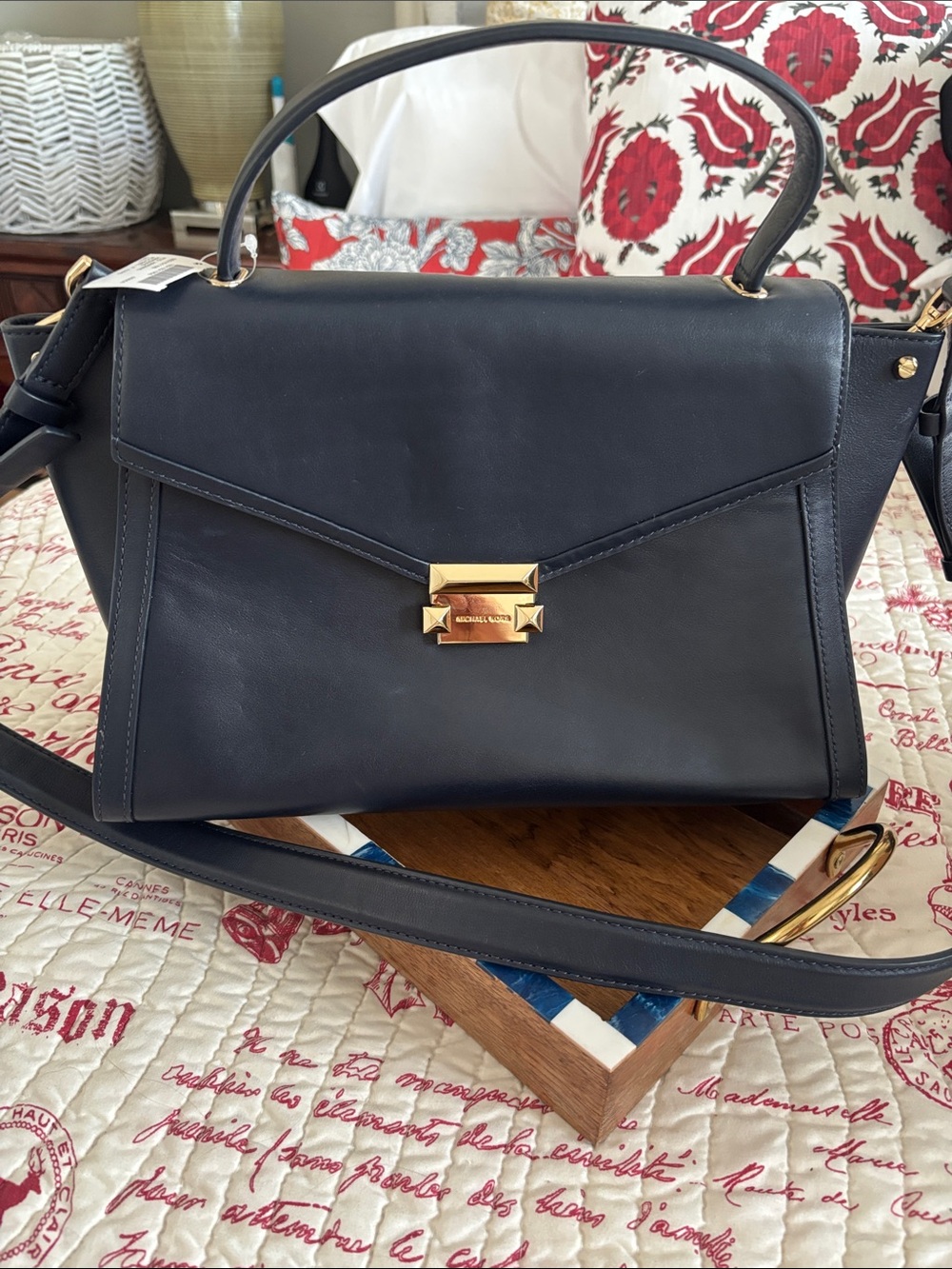 Michael Kors Dark Navy Whitney Large Leather Top-Handle Satchel